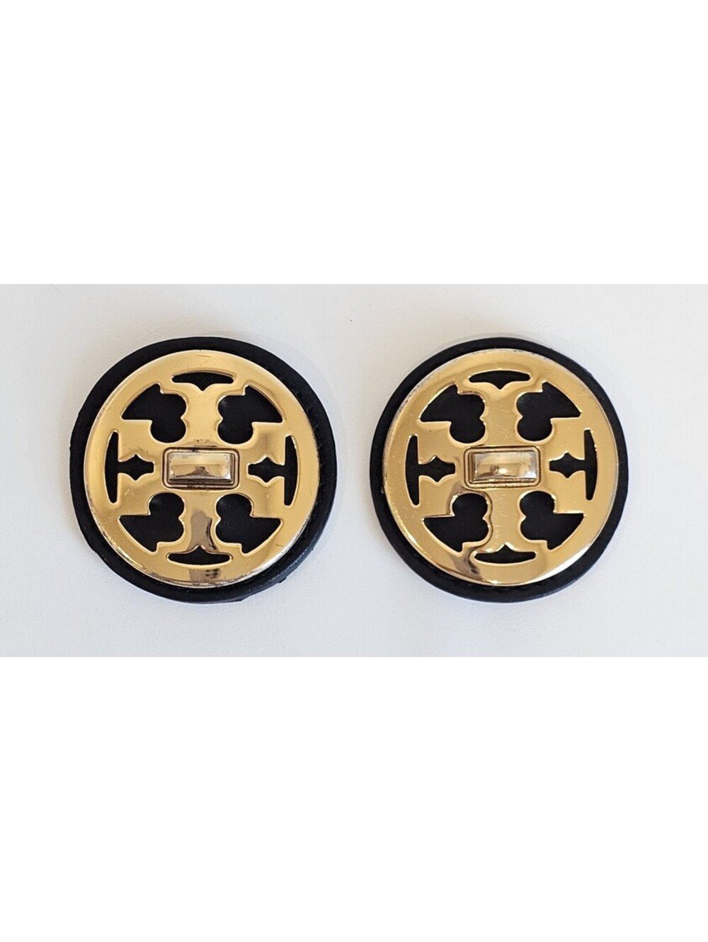 Authentic Tory Burch Gold Tone Shoe Clips Pair Rotating Crystal Logo Replacement